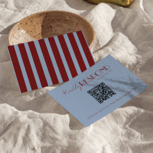 Modern Deep Red Blue QR Code Fancy Wedding RSVP Card
