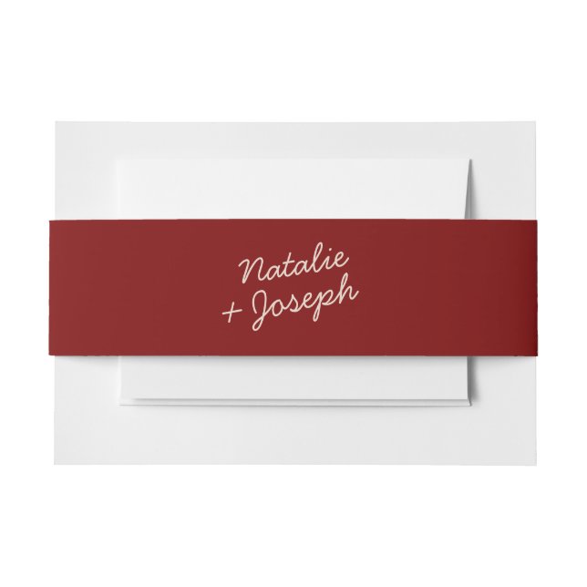 Modern Deep Red Cream Whimsical Unique Fun Wedding Invitation Belly Band (Front Example)