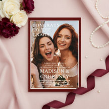 Modern Deep Red Gingham Photo Graduation Party