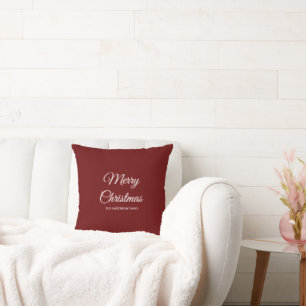 Modern deep red minimalist Christmas holiday Cushion