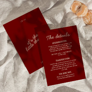 Modern Deep Red Whimsical Retro Wedding Details Enclosure Card