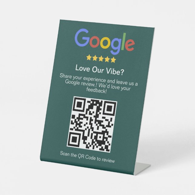 Modern Deep Teal Google Review Custom QR Code Pedestal Sign (Front)