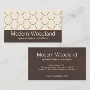 Modern Deer Antlers Pattern on Rustic Brown Wood Business Card