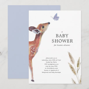 Modern Deer Blue Boy Baby Shower Invitation