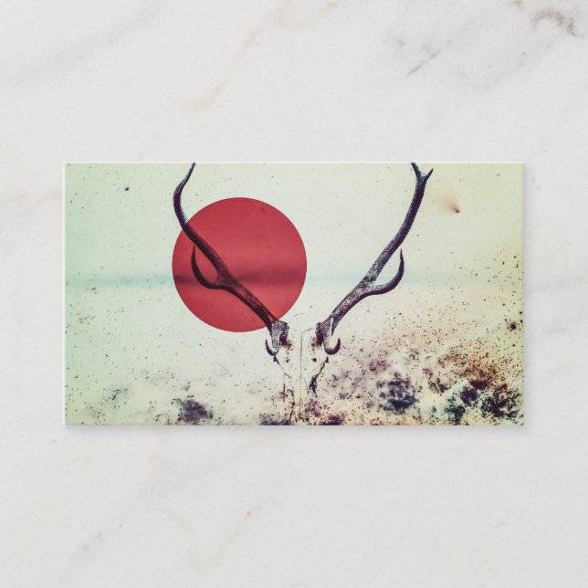 Modern Deer Head and Red Sun Artwork Business Card (Front)