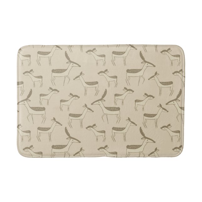 Modern Deer Illustration Beige Pattern Bath Mat (Front)