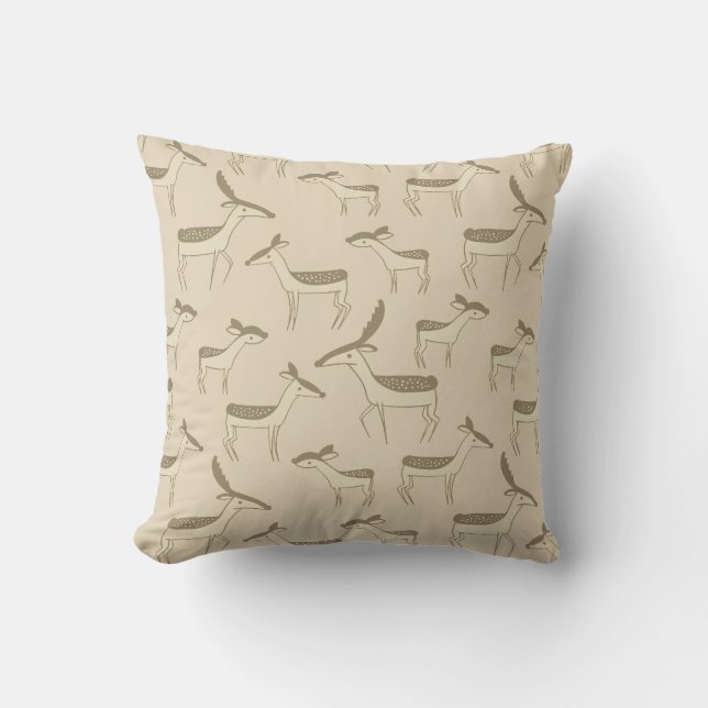 Modern Deer Illustration Beige Pattern Cushion (Front)