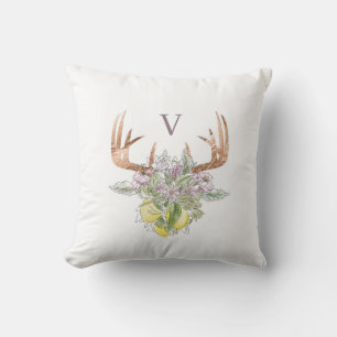 Modern Deer Skull And Floral Pastel Colour Cushion