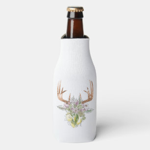 Modern Deer Skull And Floral Pastel Colours Bottle Cooler