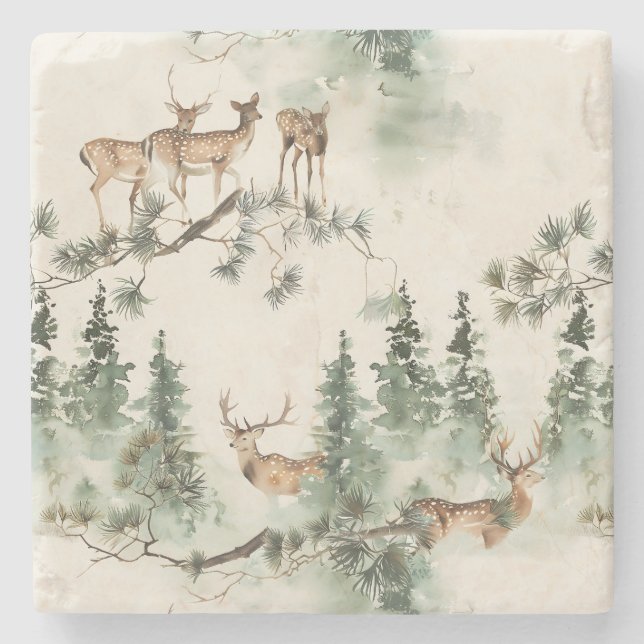 Modern deers watercolor stone coaster (Front)