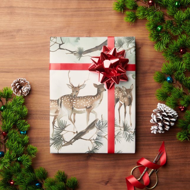 Modern deers watercolor wrapping paper (Holiday Gift)