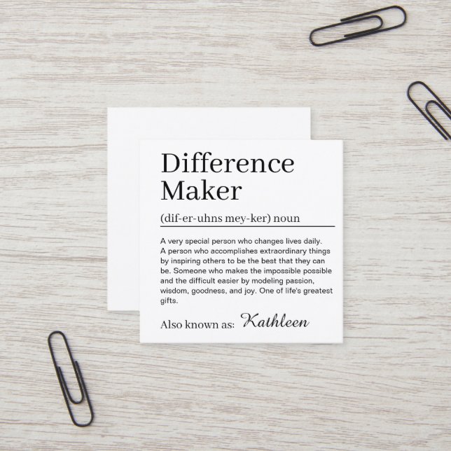 Modern Definition Difference Maker  Square Business Card (Front/Back In Situ)