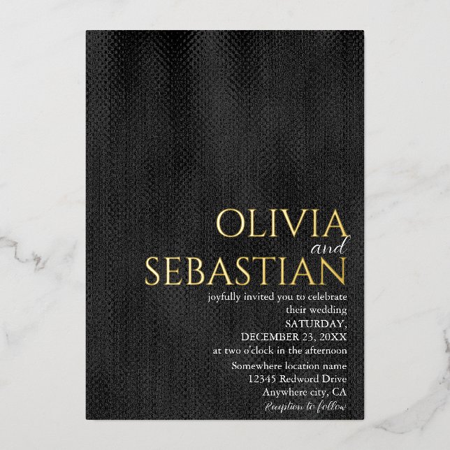 Modern delicate black Minimal Textured Wedding (Front)