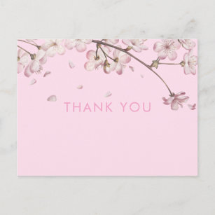 Modern Delicate Blossom Floral Pink Thank You Postcard
