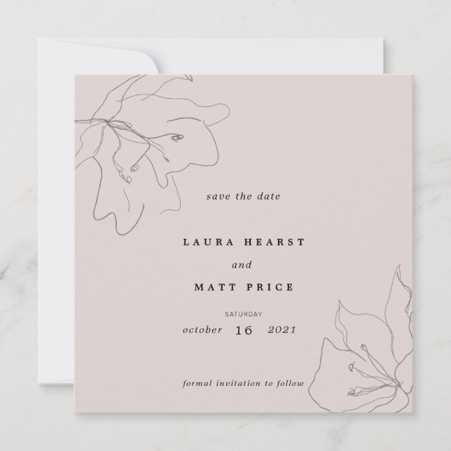 Modern Delicate Blush Pink Floral  Save The Date (Front)