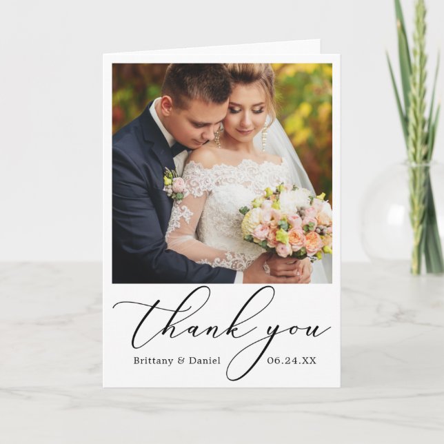 Modern Delicate Calligraphy Wedding Fold Thank You Card (Front)