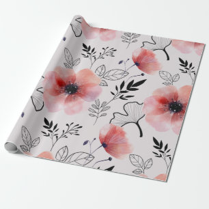 Modern delicate orange floral leaves wrapping paper