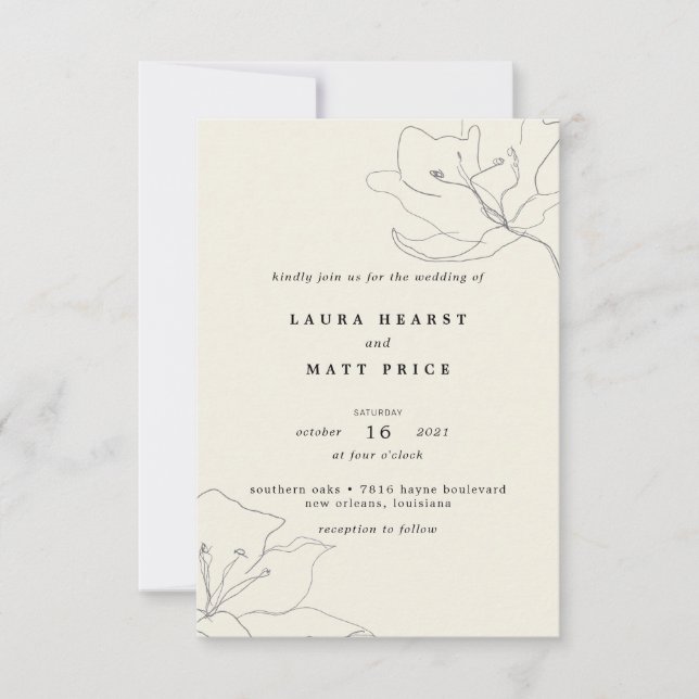 Modern Delicate Soft Eggshell Floral Wedding Invitation (Front)