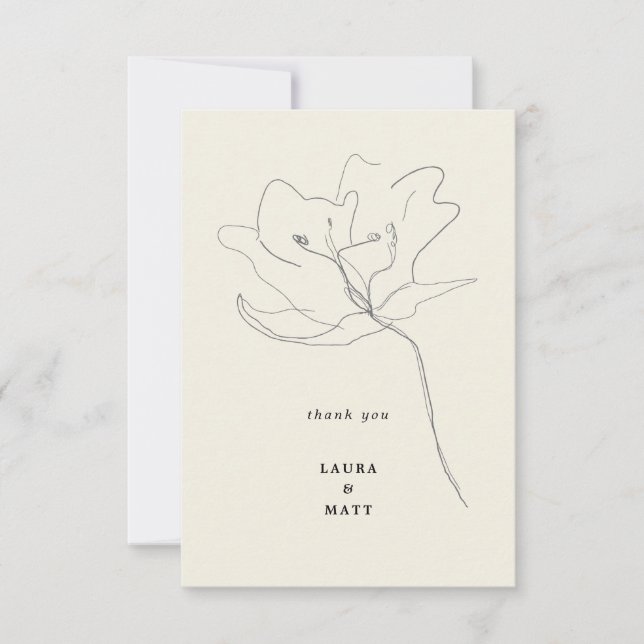 Modern Delicate Soft Eggshell Floral Wedding Thank You Card (Front)