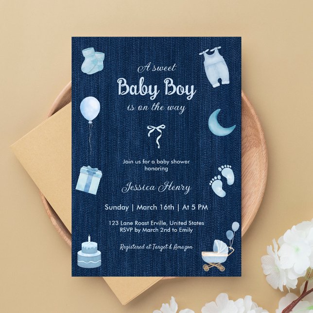 Modern Denim Baby Boy Baby Shower Invitation (Creator Uploaded)