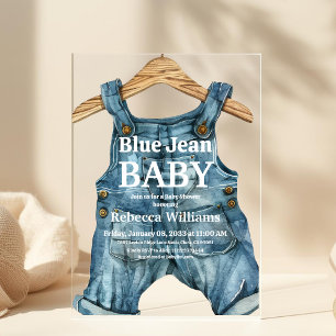 Modern Denim Blue Jean Baby Boy Baby Shower Acrylic Invitations