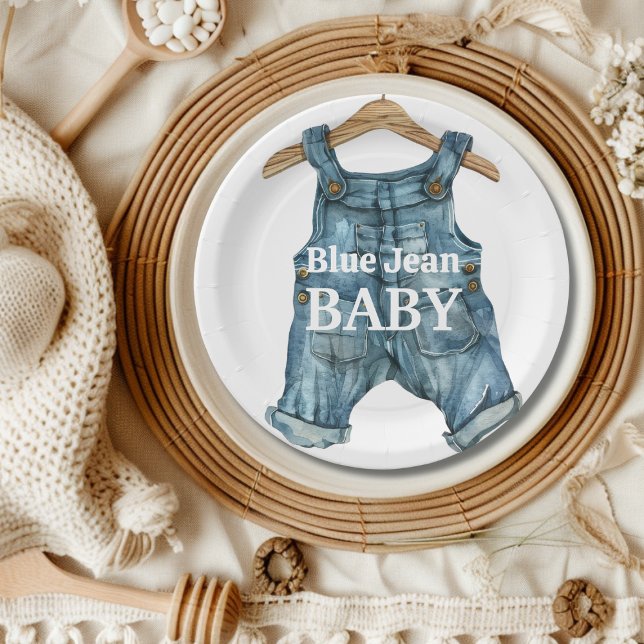 Modern Denim Blue Jean Baby Boy Baby Shower Paper Plate (Creator Uploaded)