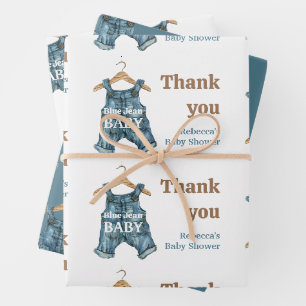 Modern Denim Blue Jean Baby Boy Baby Shower Wrapping Paper Sheet