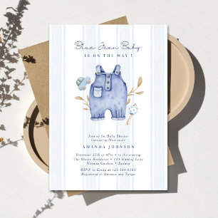 Modern Denim Blue Jean Stripes Baby Shower  Invitation