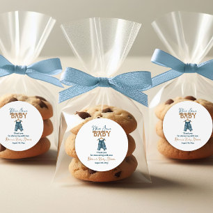 Modern Denim Boy Blue Jean Baby Shower Classic Round Sticker