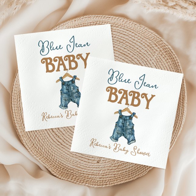 Modern Denim Boy Blue Jean Baby Shower Napkin (Creator Uploaded)