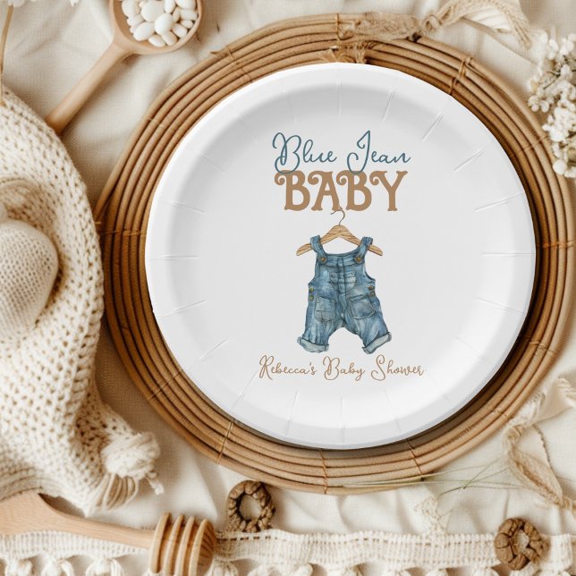 Modern Denim Boy Blue Jean Baby Shower Paper Plate (Creator Uploaded)