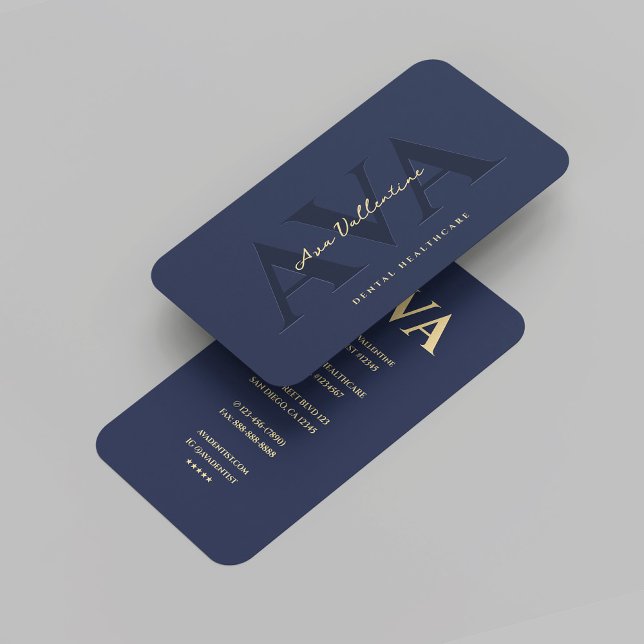 Modern Dental Dentist Orthodontist Blue Gold Business Card (Modern Professional Dentist Orthodontist Blue Gold Business Card
)