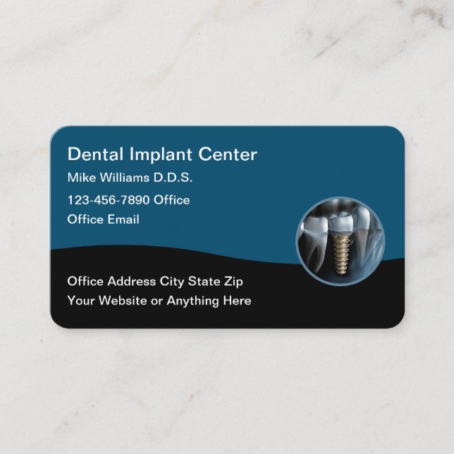 Modern Dental Implants Emblem Business Cards (Front)