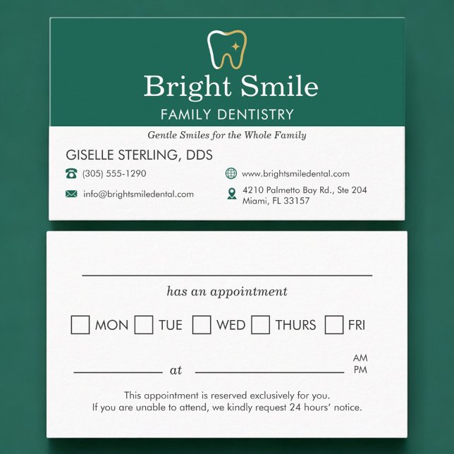 Modern Dental Office Appointment Reminder Business Card (Creator Uploaded)