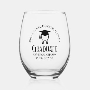 Modern Dental School Graduation Party Personalised Stemless Wine Glass