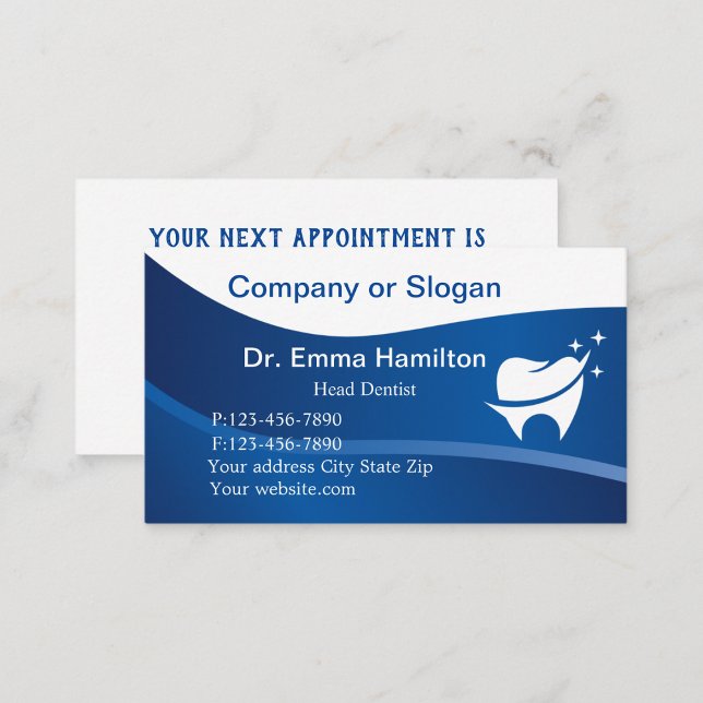 Modern Dental Tooth Logo Appointment Business Card (Creator Uploaded)