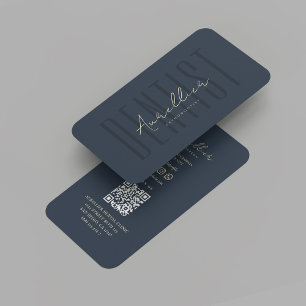 Modern Dentist Dark Blue Orthodontists Monogram Business Card