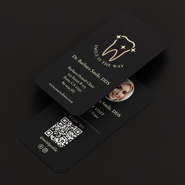 Modern Dentist Orthodontist Dental Black Gold Business Card (Modern Dentist Orthodontist Dental Black Gold Business Card
)