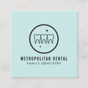Modern Dentist Teeth Black Logo on Mint Square Business Card