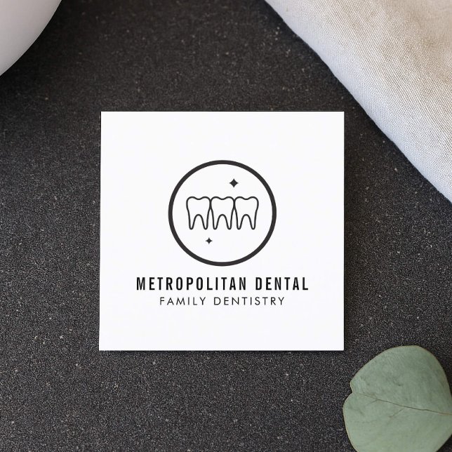 Modern Dentist Teeth Black Logo  Square Business Card (Creator Uploaded)
