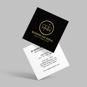 Modern Dentist Teeth Faux Gold Logo on Black Square Business Card