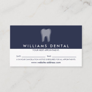 Modern Dentist Tooth Logo on Navy Blue Appointment Business Card