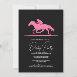 Modern Derby Party Invitation Black Pink Horse Ra