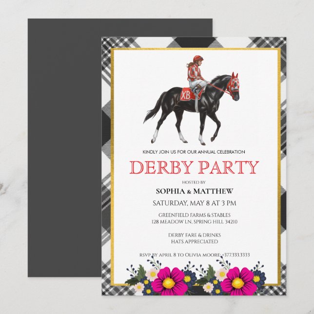 Modern Derby Party Invitation Horse Racing (Front/Back)