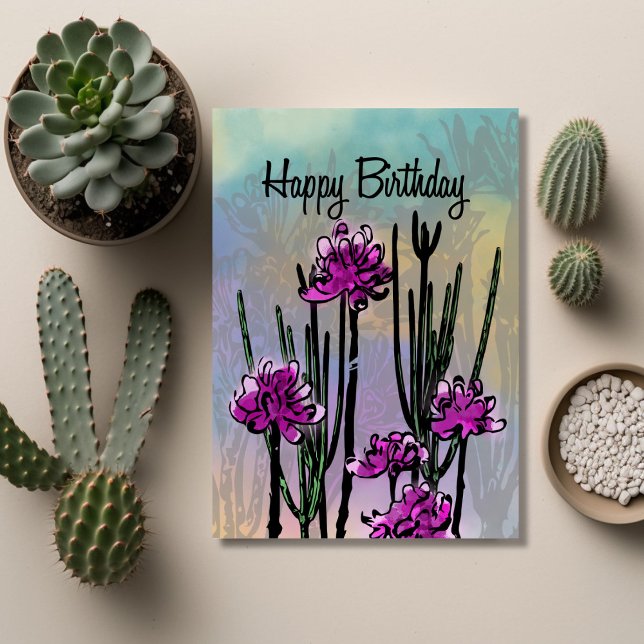 Modern Desert Bloom Floral Birthday Card (Unique Birthday Cards: Geometric and Flat Art styles featuring florals, animals, and modern designs
)