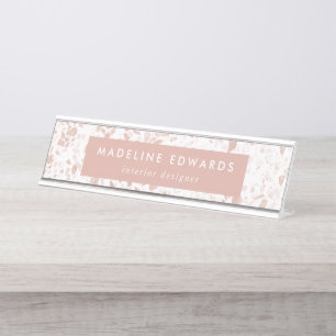 Modern Desert Blush & White Terrazzo Personalised Desk Name Plate