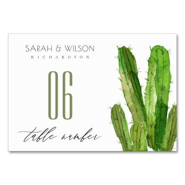 MODERN DESERT CACTUS FOLIAGE WATERCOLOR GOLD TABLE TABLE NUMBER (Front)