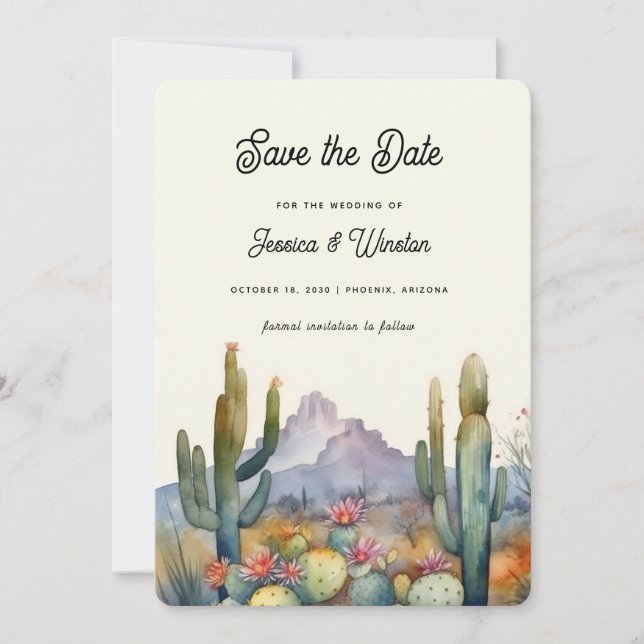 Modern Desert Cactus  Save the Date Invitation (Front)