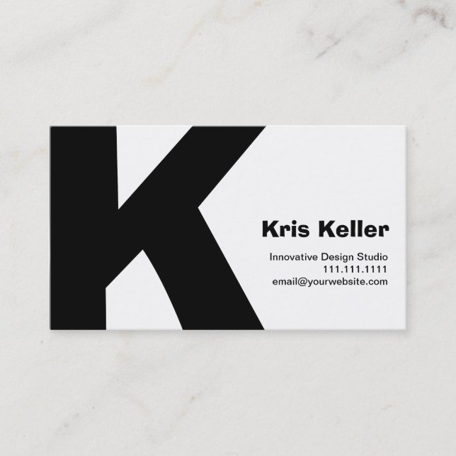 Modern Design Big Retro K-Monogram Reversable Business Card (Front)