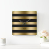 Modern Design Black And Gold Stripes Pattern Square Wall Clock (Home)